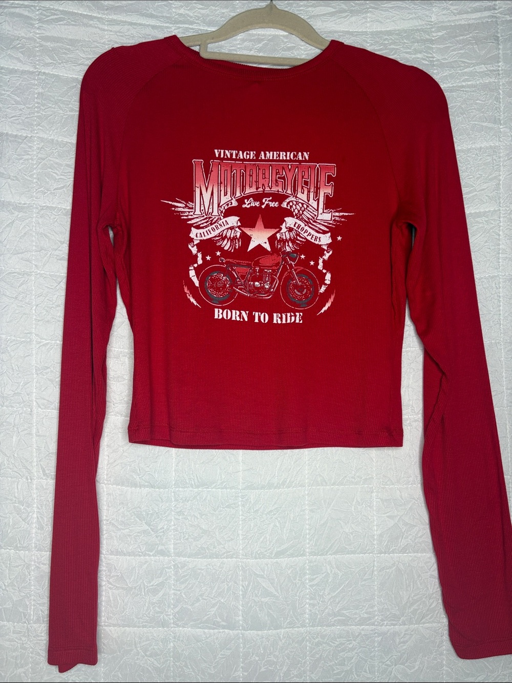 Streetwear Society Red Vintage Motorcycle Graphic Thermal Shirt Women’s Medium